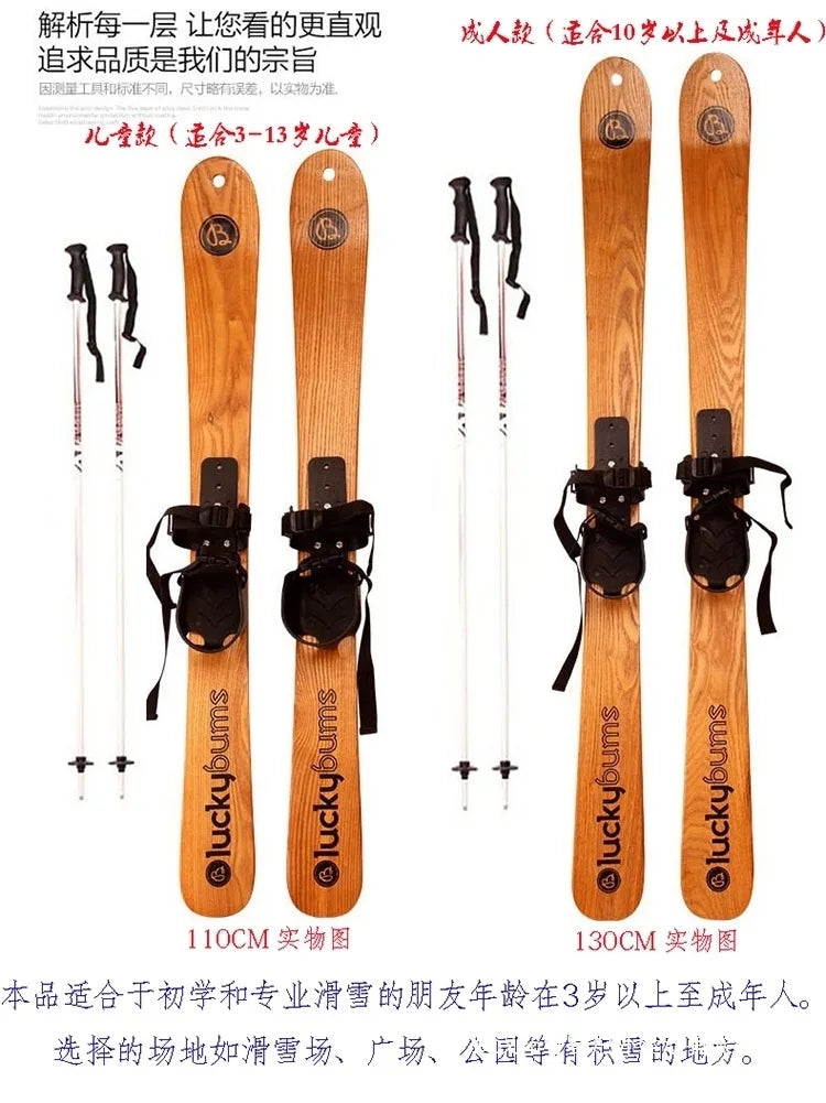 Outdoor Sports High Quality Log Skiing Skis Wooden Snowboards Sleigh